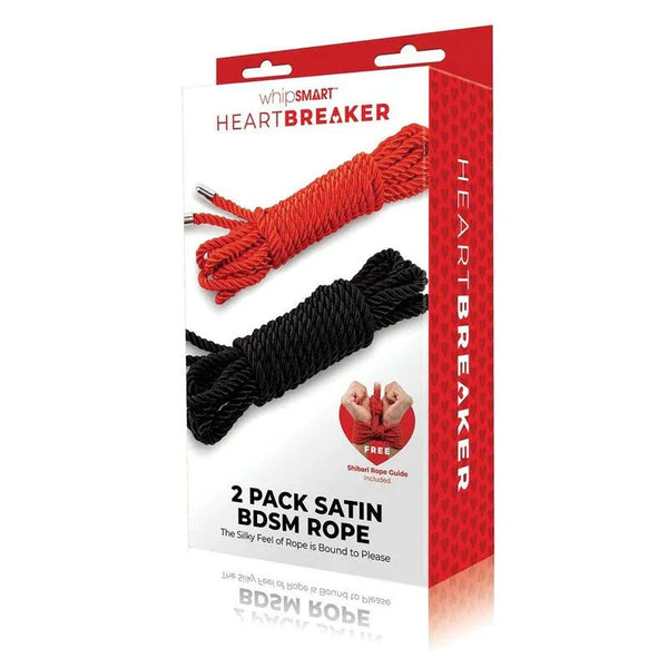 WhipSmart Heartbreaker 2 Pack Satin BDSM Rope box showing the red and black coils