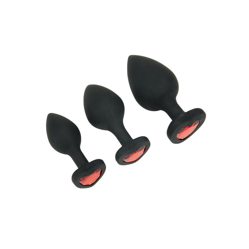 WhipSmart Heartbreaker 3PC Silicone Crystal Heart Anal Training Set - Black Butt Plugs with Heart Gem Bases - Set of 3 Sizes – Sex toys NZ by Naughtyhut. Discreet delivery nationwide.
