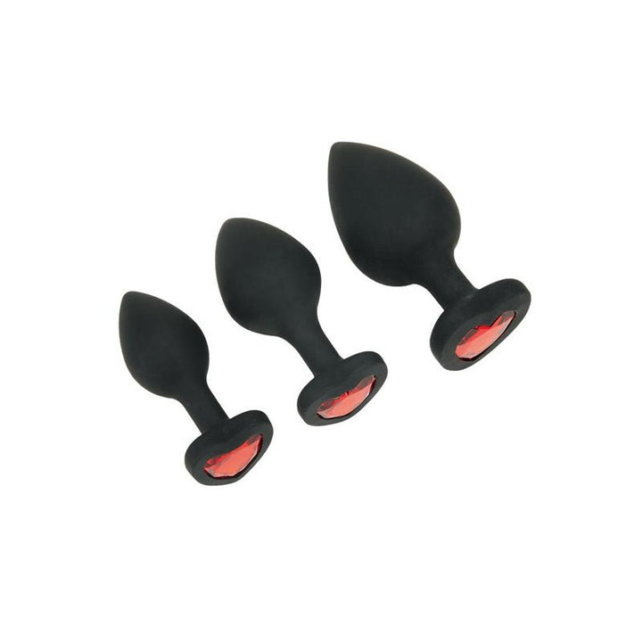 WhipSmart Heartbreaker 3PC Silicone Crystal Heart Anal Training Set - Black Butt Plugs with Heart Gem Bases - Set of 3 Sizes – Sex toys NZ by Naughtyhut. Discreet delivery nationwide.