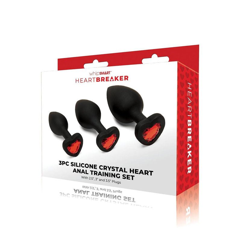 WhipSmart Heartbreaker 3PC Silicone Crystal Heart Anal Training Set - Black Butt Plugs with Heart Gem Bases - Set of 3 Sizes – Sex toys NZ by Naughtyhut. Discreet delivery nationwide.
