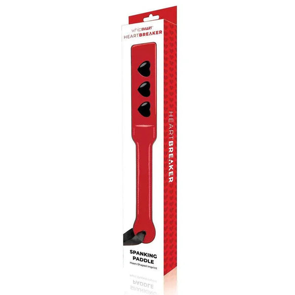 WhipSmart Heartbreaker Spanking Paddle in its red retail box, heart cut-outs visible