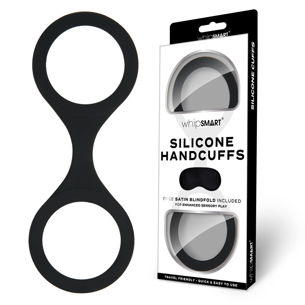 Buy WhipSmart Silicone Handcuffs - Black - Black Restraint with Bonus Blindfold – Naughtyhut NZ sex toys online. Discreet delivery & top brands.