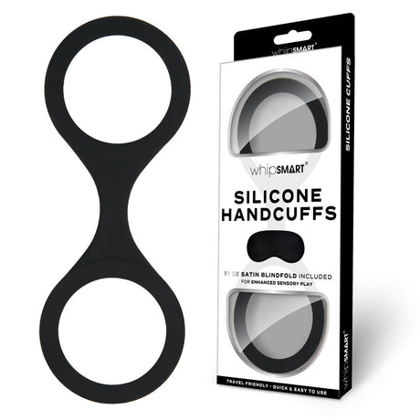 Buy WhipSmart Silicone Handcuffs - Black - Black Restraint with Bonus Blindfold – Naughtyhut NZ sex toys online. Discreet delivery & top brands.