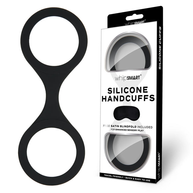 Buy WhipSmart Silicone Handcuffs - Black - Black Restraint with Bonus Blindfold – Naughtyhut NZ sex toys online. Discreet delivery & top brands.