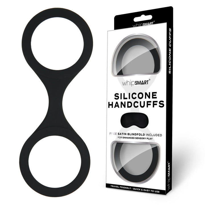 WhipSmart Silicone Handcuffs - Black - Black Restraint with Bonus Blindfold – Sex toys NZ by Naughtyhut. Discreet delivery nationwide.