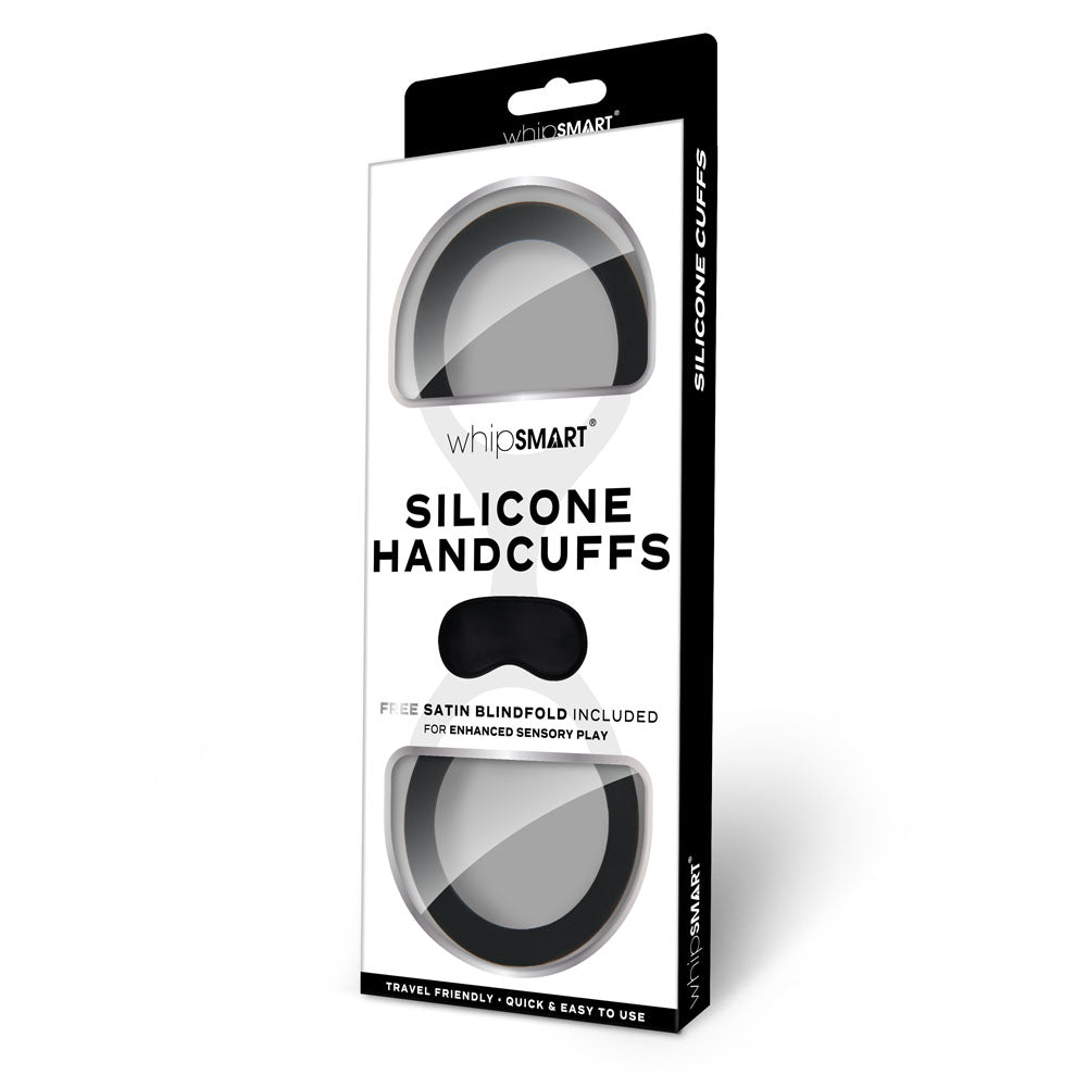 WhipSmart Silicone Handcuffs - Black - Black Restraint with Bonus Blindfold – Sex toys NZ by Naughtyhut. Discreet delivery nationwide.