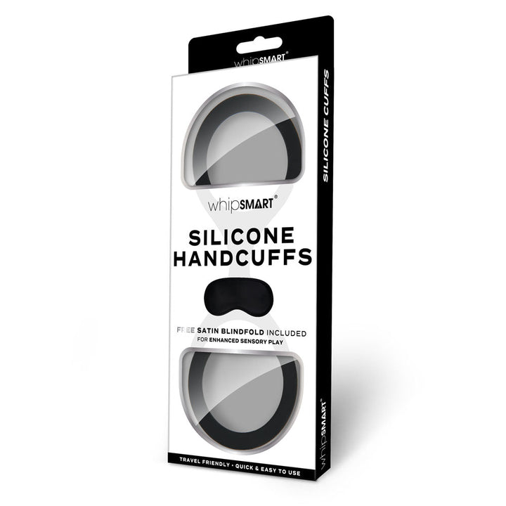 WhipSmart Silicone Handcuffs - Black - Black Restraint with Bonus Blindfold – Sex toys NZ by Naughtyhut. Discreet delivery nationwide.