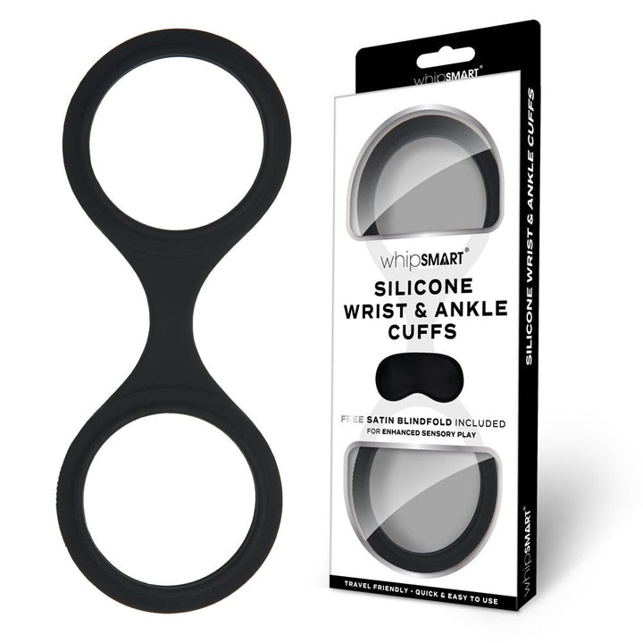 WhipSmart Silicone Wrist & Ankle Cuffs - Black - Black Restraints with Bonus Eye Mask – Sex toys NZ by Naughtyhut. Discreet delivery nationwide.