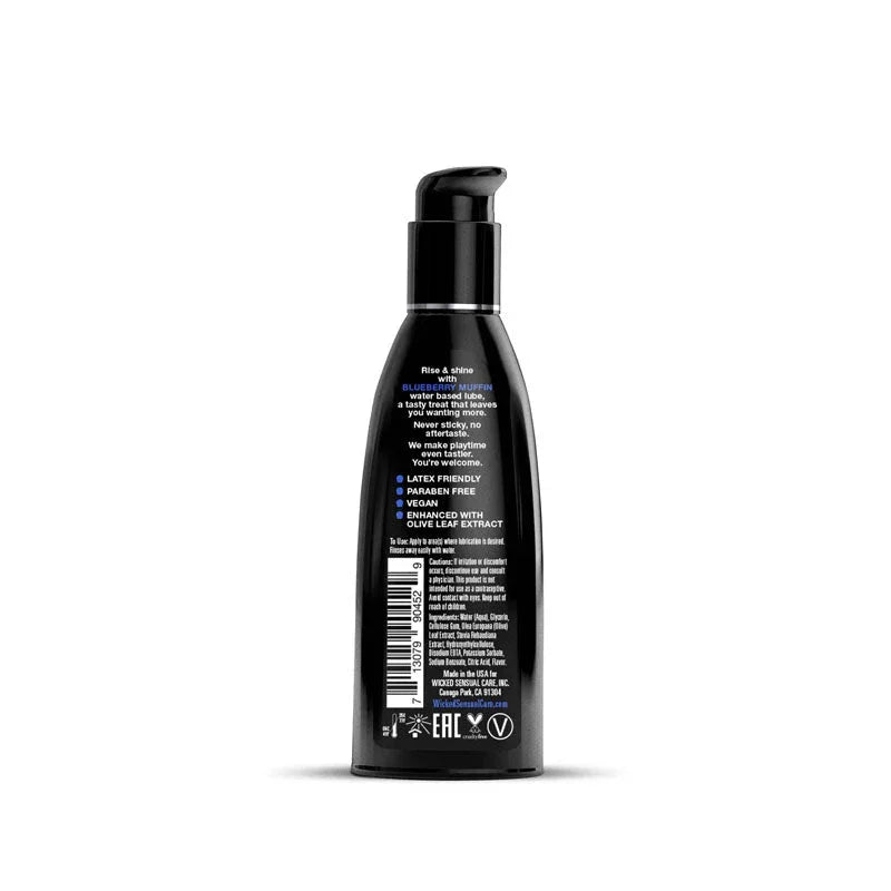 Wicked Aqua Blueberry Muffin 60 ml, back label with claims, ingredients and barcode