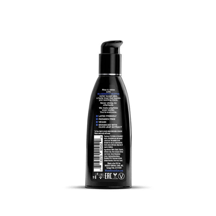 Wicked Aqua Blueberry Muffin 60 ml, back label with claims, ingredients and barcode
