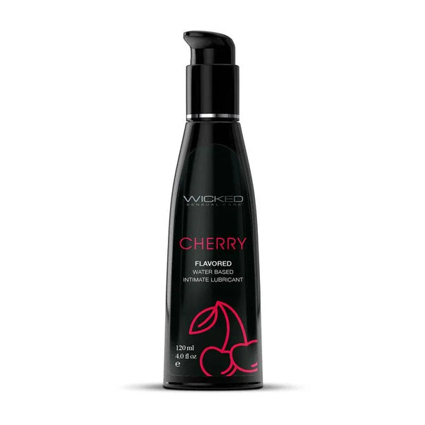 Wicked Aqua Cherry 120 ml, black pump bottle with the pink cherries label