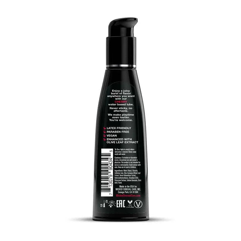 Wicked Aqua Cherry 120 ml, back label with claims, ingredients and barcode