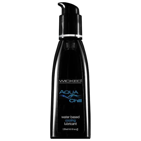 Wicked Aqua Chill 120 ml, black pump bottle with the blue cooling wave label