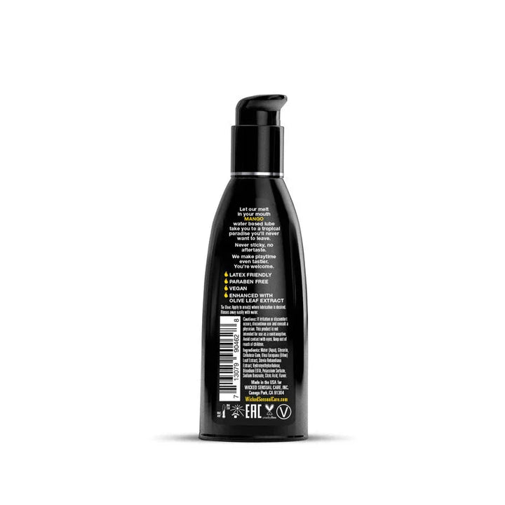 Wicked Aqua Mango 60 ml, back label with claims, ingredients and barcode