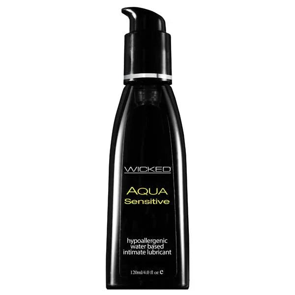 Wicked Aqua Sensitive 120 ml, black pump bottle labelled hypoallergenic, on white