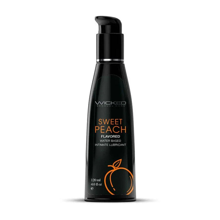 Wicked Aqua Sweet Peach 120 ml, black pump bottle with the orange peach label