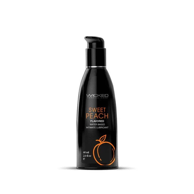 Wicked Aqua Sweet Peach 60 ml, black pump bottle with the orange peach label