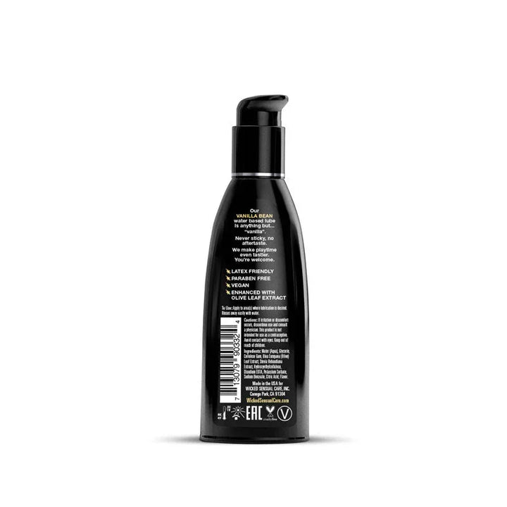 Wicked Aqua Vanilla Bean 60 ml, back label with claims, ingredients and barcode
