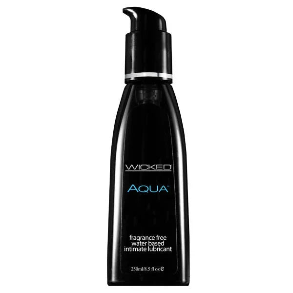 Wicked Aqua 250 ml, tall black pump bottle with the blue Aqua label, on white