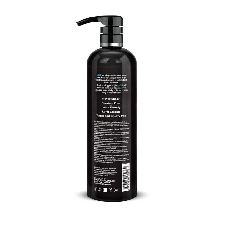 Wicked Aqua 476 ml, back of the bottle with claims and the full ingredient list