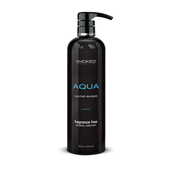 Wicked Aqua 476 ml, tall black bottle with a long-neck pump, fragrance free label