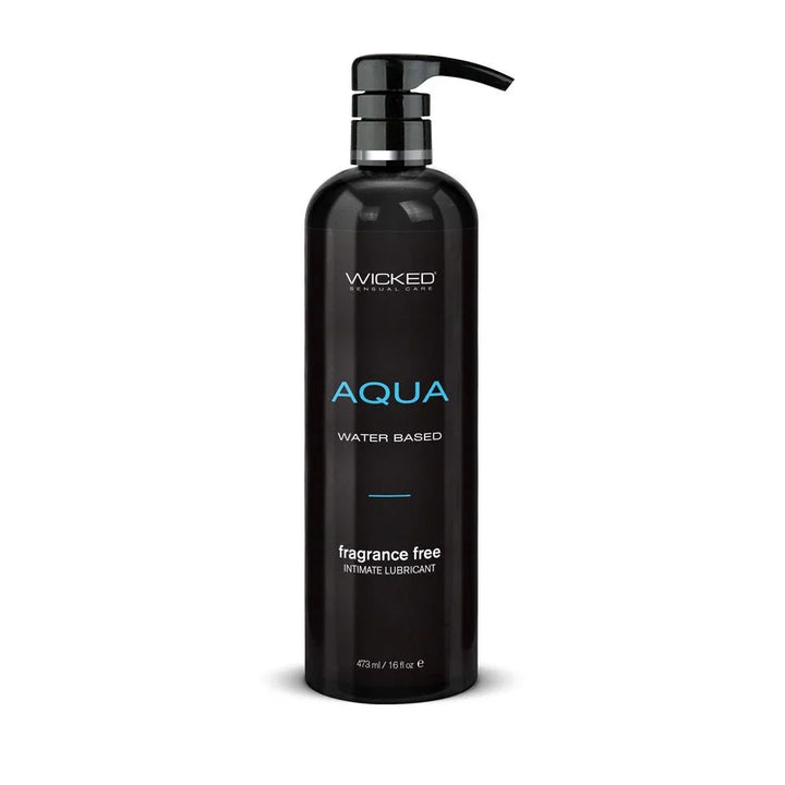 Wicked Aqua 476 ml, tall black bottle with a long-neck pump, fragrance free label