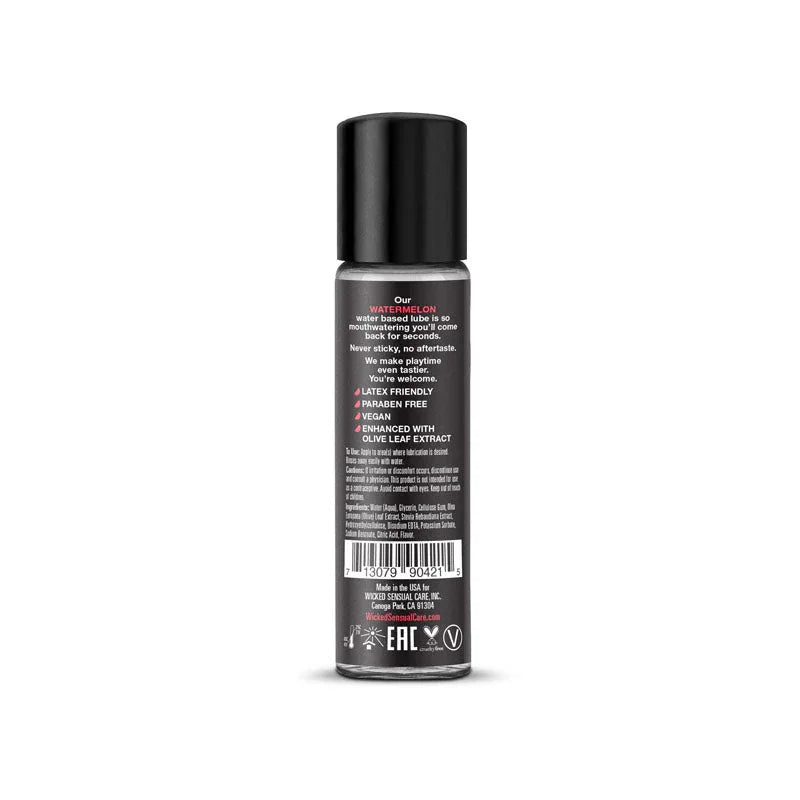 Wicked Aqua Watermelon 30 ml, back label with claims, ingredients and barcode