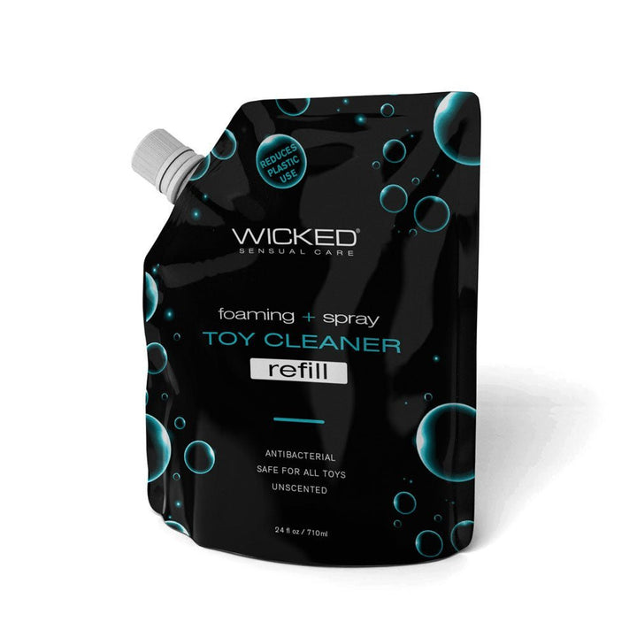 Wicked Foaming & Spray Toy Cleaner Refill - Unscented Antibacterial Toy Cleaner - 710 ml (24 oz) Pouch – Sex toys NZ by Naughtyhut. Discreet delivery nationwide.