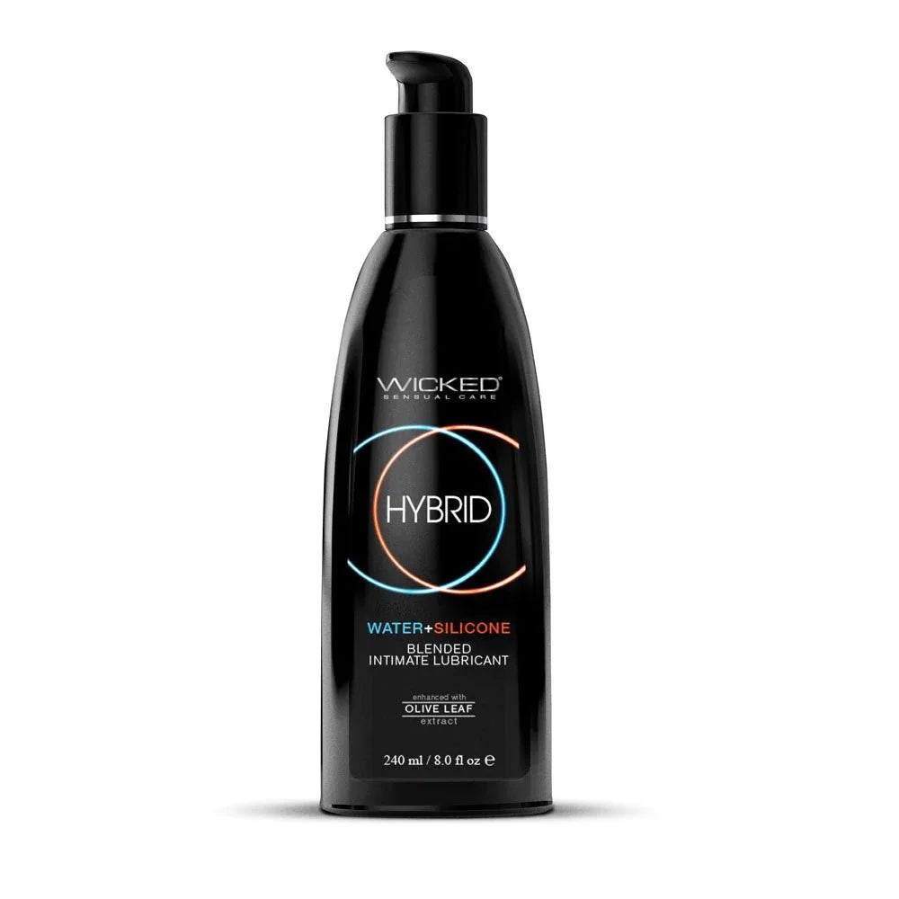Wicked Hybrid 240 ml, black pump bottle with the blue and orange ring graphic