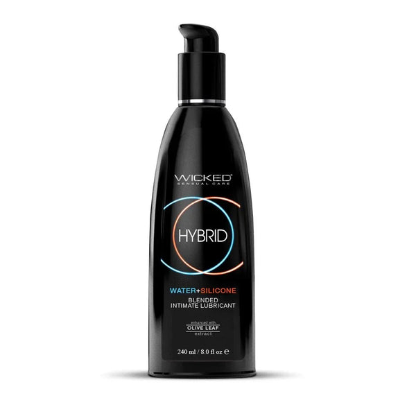 Wicked Hybrid 240 ml, black pump bottle with the blue and orange ring graphic