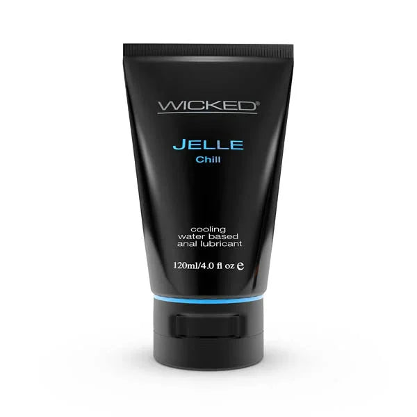 Black tube of Wicked Jelle Chill cooling water-based lubricant, 120ml size, on white background