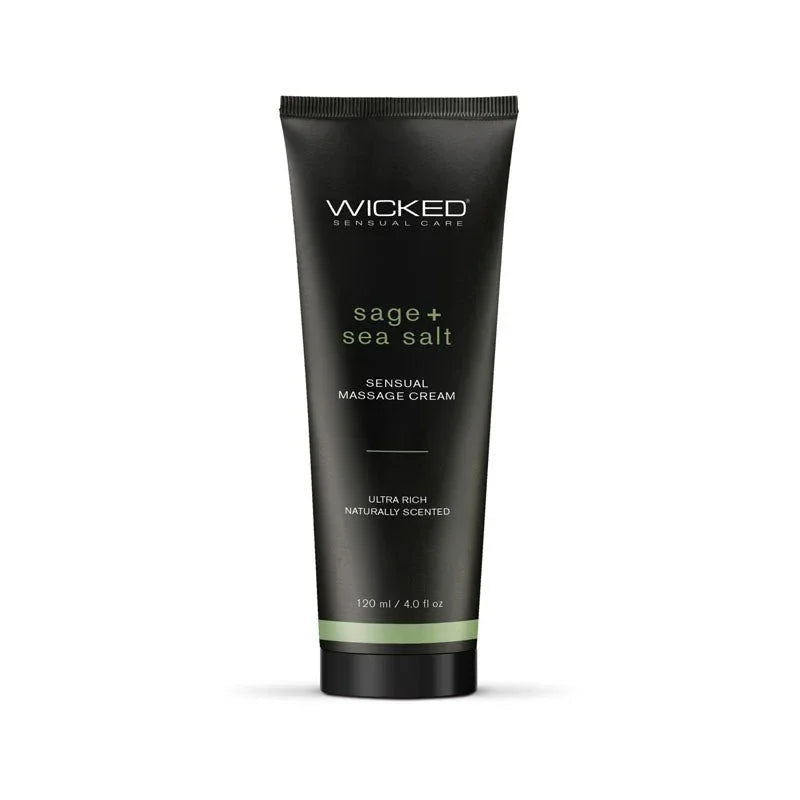 Wicked Sage + Sea Salt Massage Cream 120 ml, black tube with a pale green band