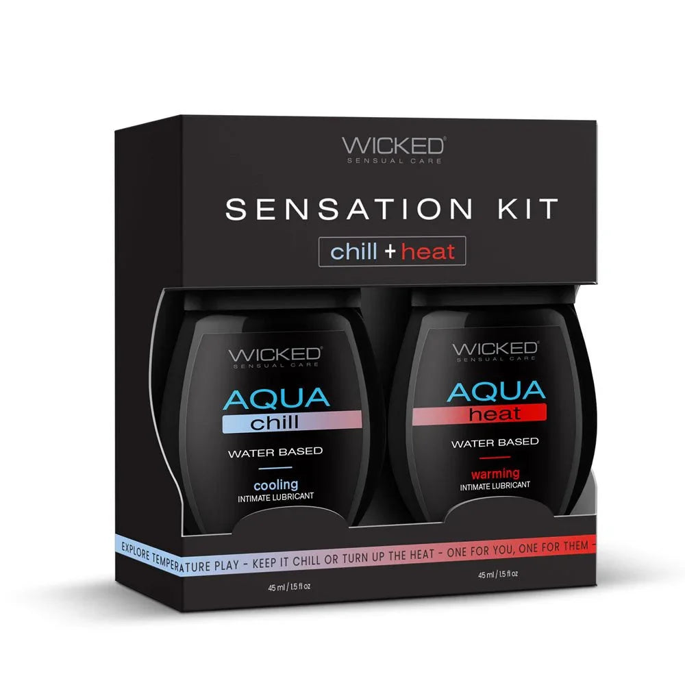 Wicked Sensation Kit retail box front, window showing the Aqua Chill and Aqua Heat bottles