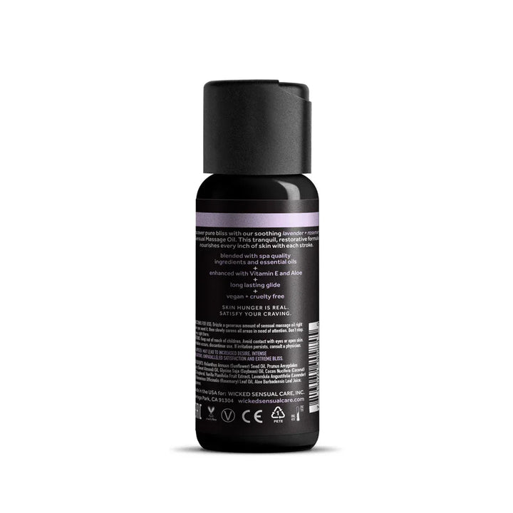 Wicked Lavender + Rosemary Massage Oil 120 ml, back label with ingredients