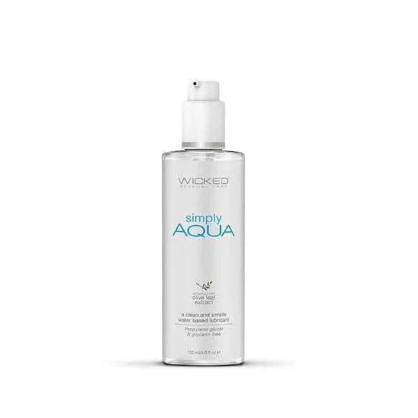 Wicked Simply Aqua 120 ml, clear pump bottle with the pale blue Simply Aqua label