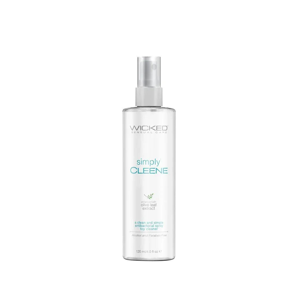 Wicked Simply Cleene 120 ml, clear spray bottle of antibacterial toy cleaner, front