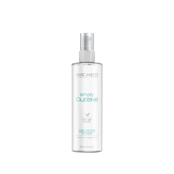 Wicked Simply Cleene 120 ml, clear spray bottle of antibacterial toy cleaner, front