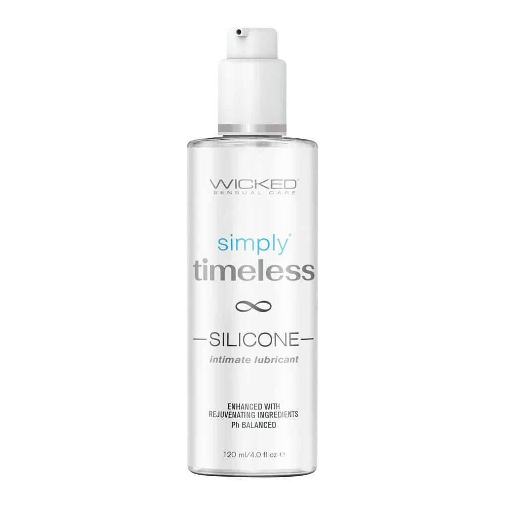 Wicked Simply Timeless Silicone 120 ml, clear pump bottle, front label on white