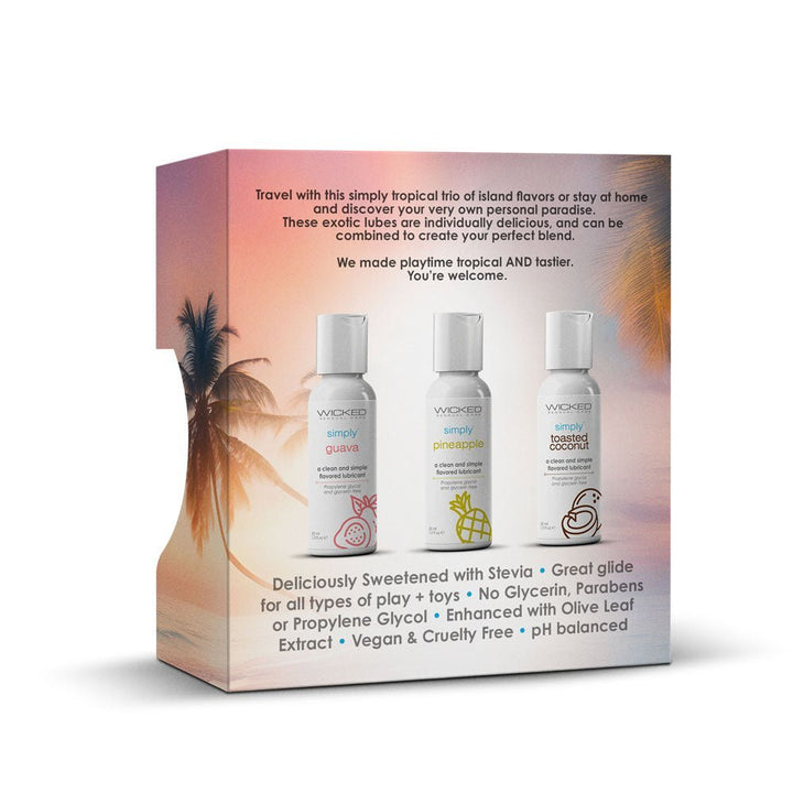 Wicked Simply Tropical Trio - Flavoured Water Based Lubricants - Set of 3 x 30 ml Bottles – Sex toys NZ by Naughtyhut. Discreet delivery nationwide.
