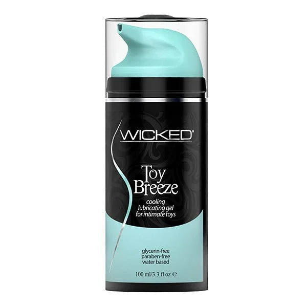 Wicked Toy Breeze 100 ml, black pump bottle with teal top, cooling gel front label