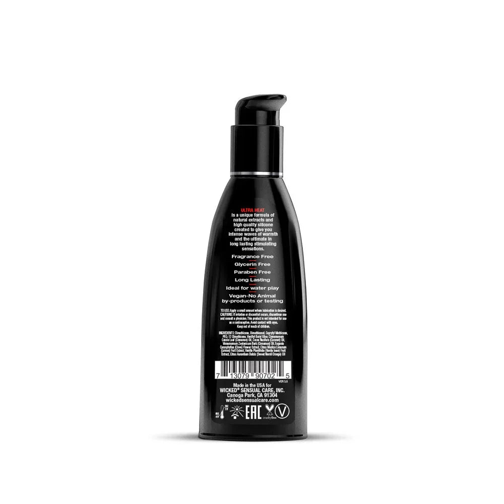 Wicked Ultra Heat 60 ml, back of the bottle with the claims and ingredient panel