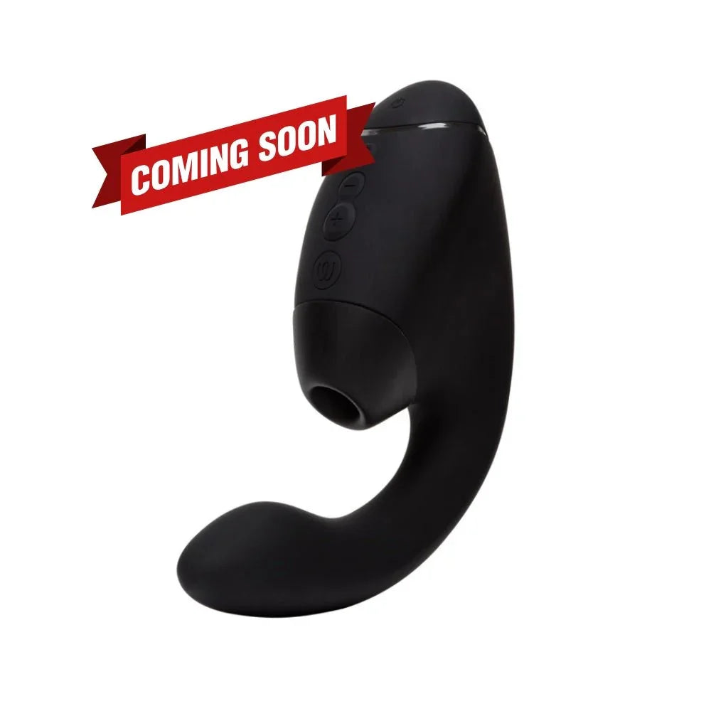 Womanizer Next Duo in Black with G-spot arm, coming-soon banner in corner