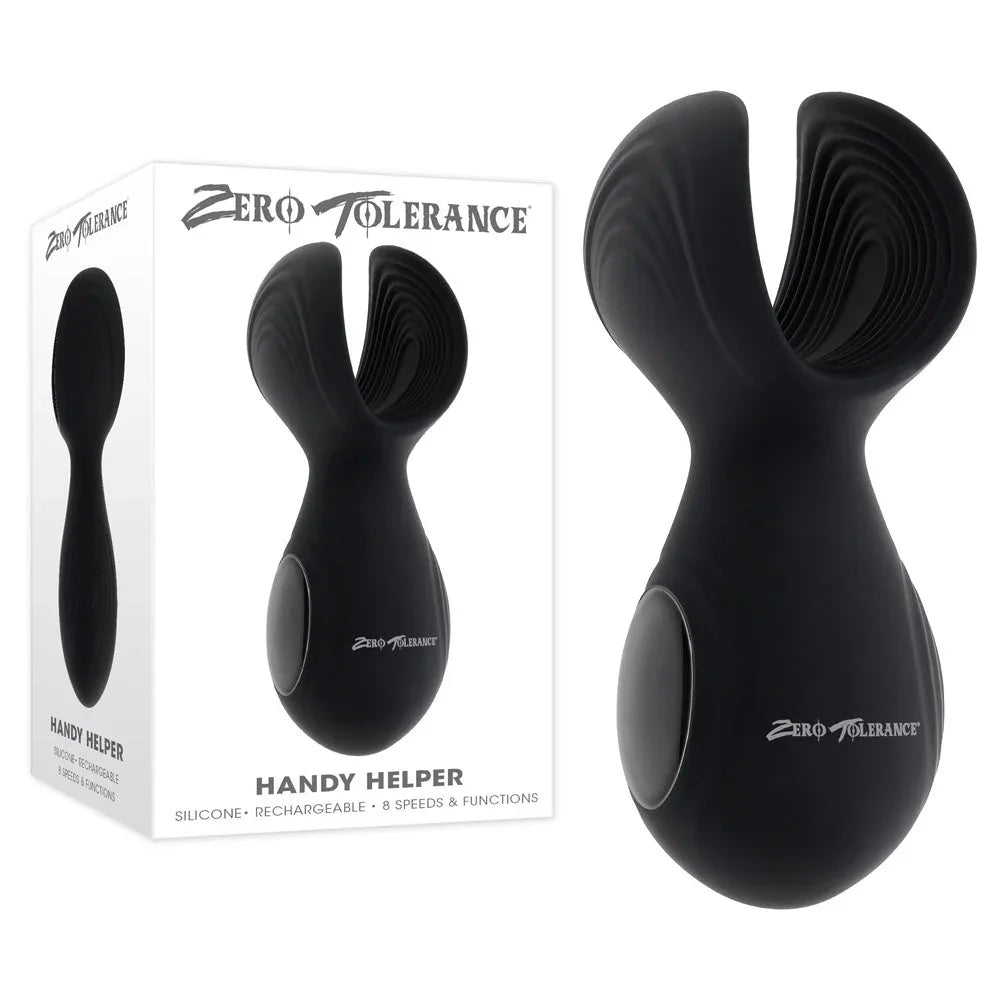 Zero Tolerance Handy Helper retail box beside the black open-ended silicone stroker