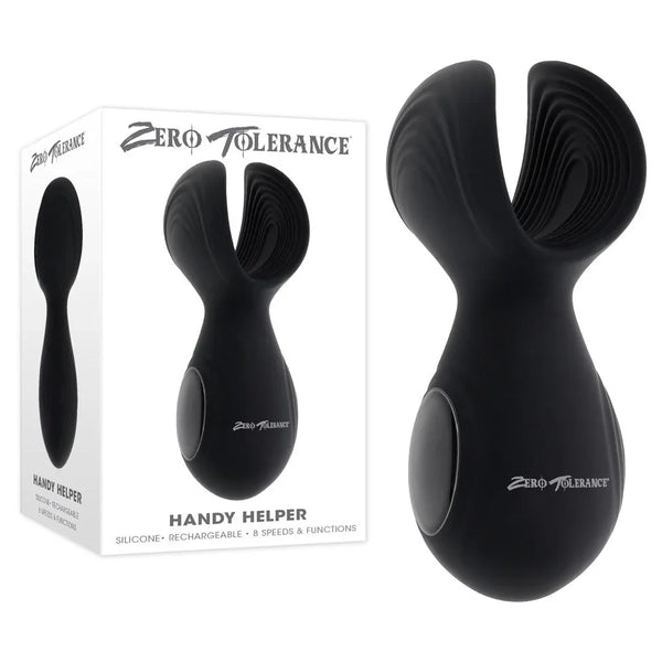 Zero Tolerance Handy Helper retail box beside the black open-ended silicone stroker