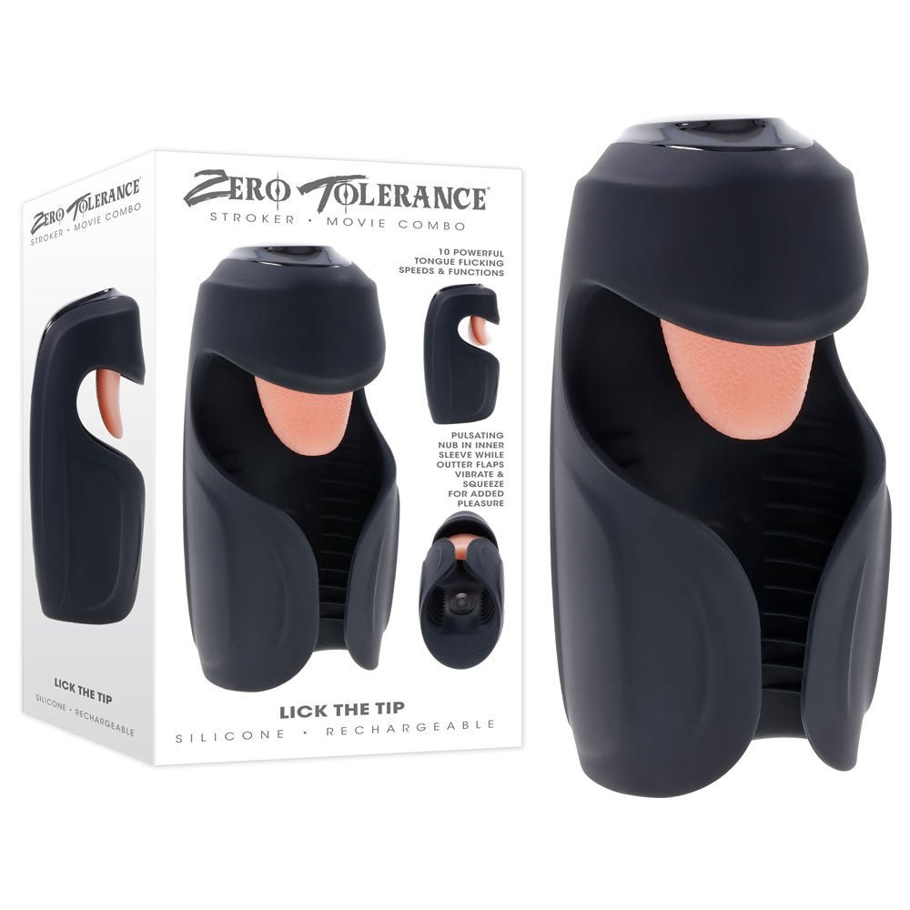 Zero Tolerance LICK THE TIP - Black USB Rechargeable Vibrating & Flicking Masturbator – Sex toys NZ by Naughtyhut. Discreet delivery nationwide.