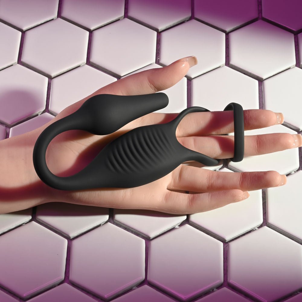 Zero Tolerance PLUG & TUG - Black USB Rechargeable Vibrating Cock Ring with Anal Plug – Sex toys NZ by Naughtyhut. Discreet delivery nationwide.