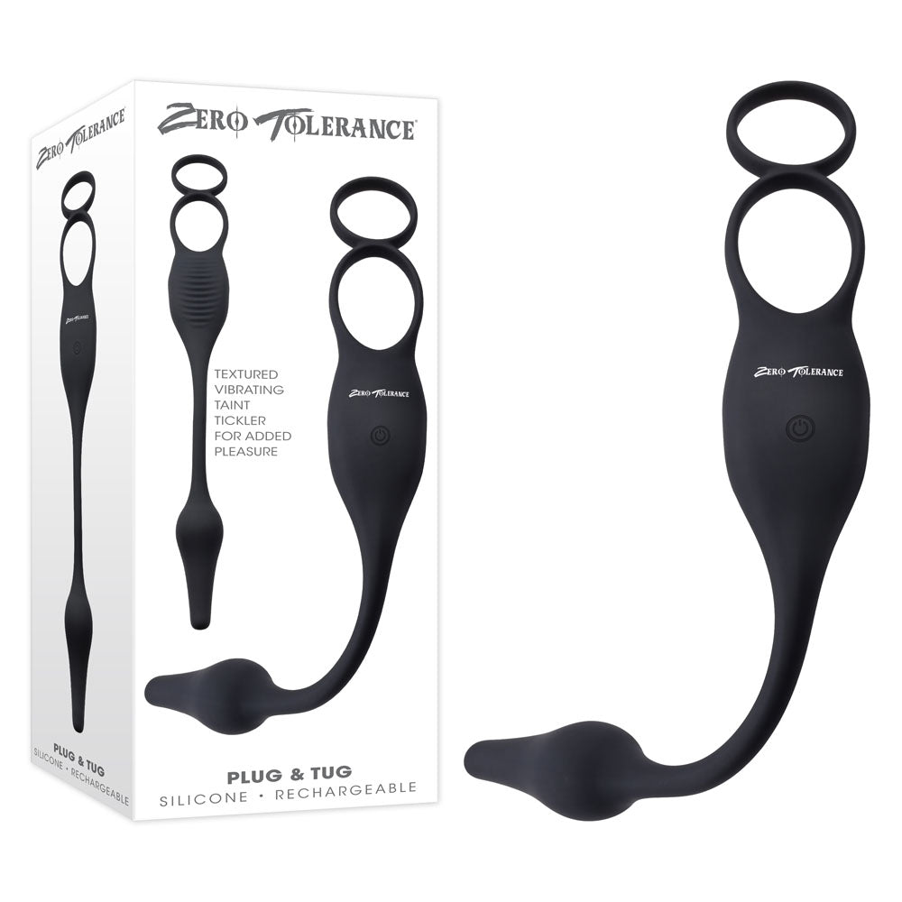Zero Tolerance PLUG & TUG - Black USB Rechargeable Vibrating Cock Ring with Anal Plug – Sex toys NZ by Naughtyhut. Discreet delivery nationwide.