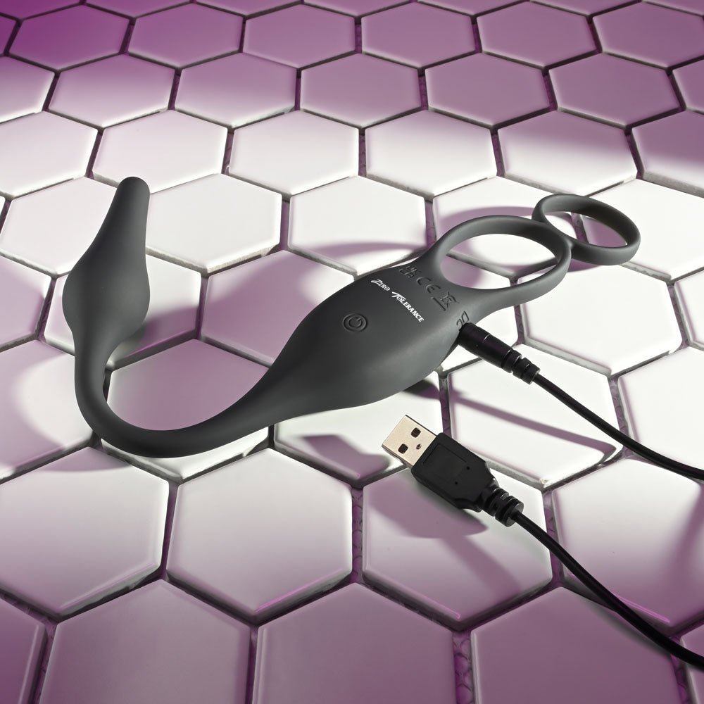 Zero Tolerance PLUG & TUG - Black USB Rechargeable Vibrating Cock Ring with Anal Plug – Sex toys NZ by Naughtyhut. Discreet delivery nationwide.