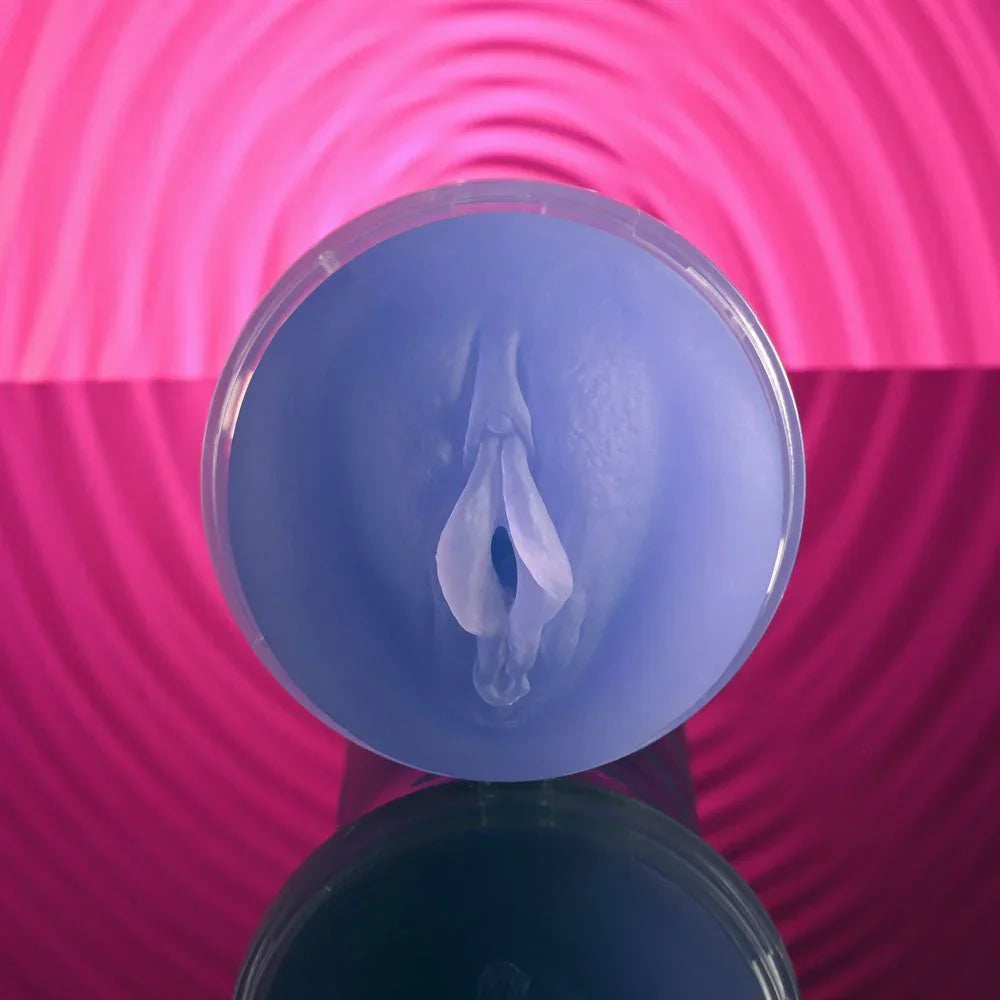 Close-up of the purple moulded vaginal opening of the stroker