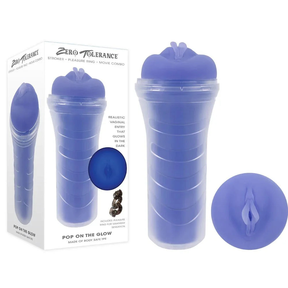 Zero Tolerance Pop On The Glow box beside the purple stroker in its clear case